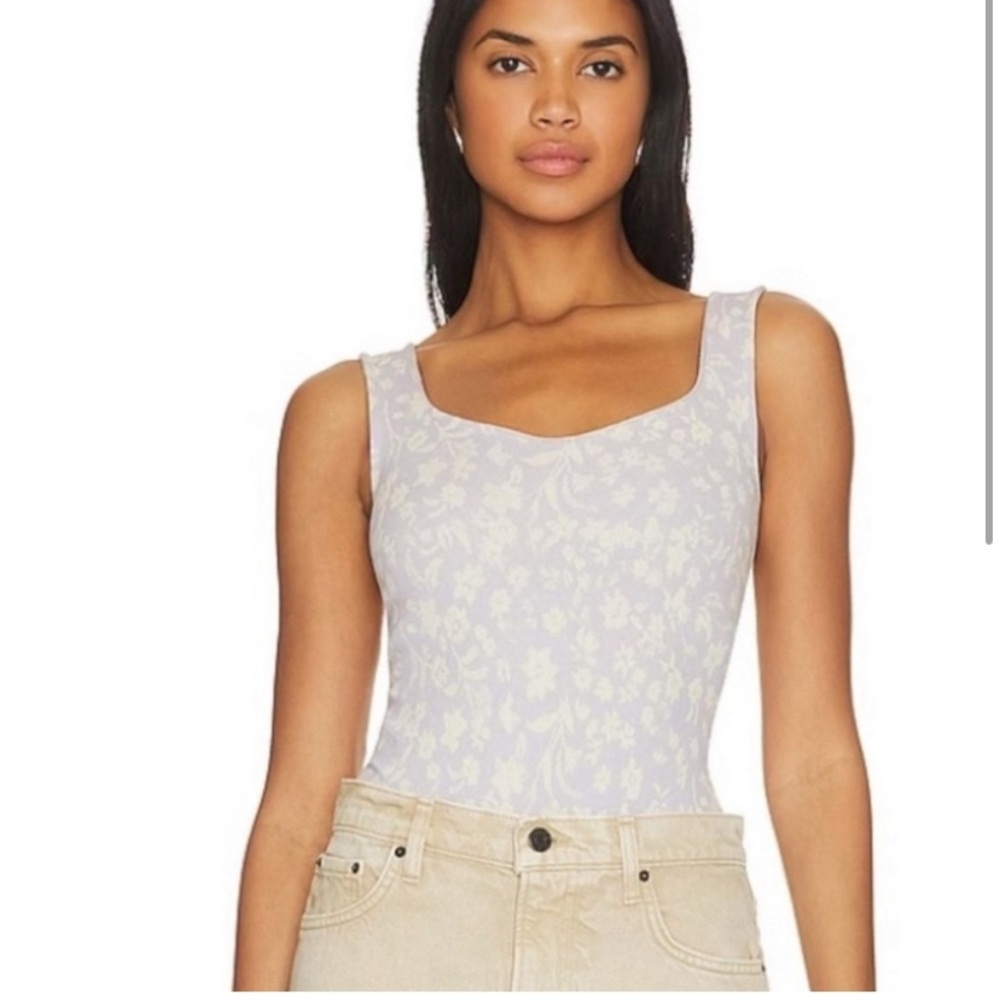 Free People Clean Lines Bodysuit Tank, Lilac Combo, size M/L